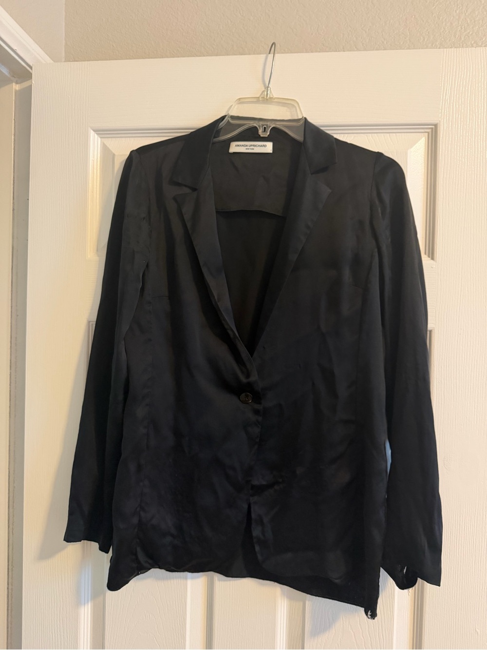 Amanda Uprichard Black Satin Single-Button Sport Coat
